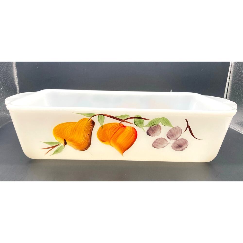 VTG Fire King Anchor Hocking Loaf Baking Pan Dish Hand Painted 409 1QT